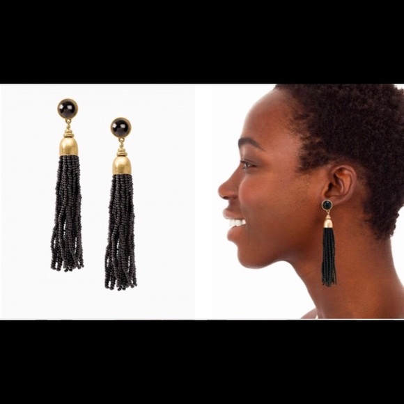 ::⚜️🌚Gorgeous Hand Beaded Black Tassel Earrings - Picture 8 of 12